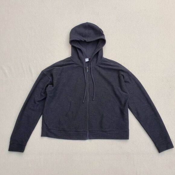 Old Navy Zip Up Hooded Black Textured  Sweatshirt - Picture 4 of 12